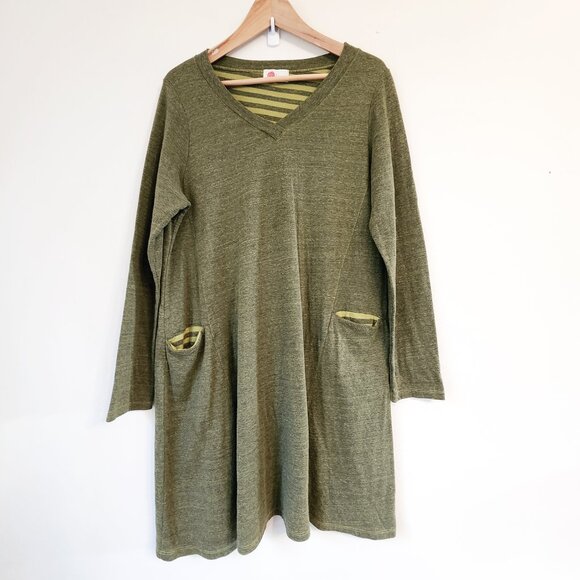 Linnea Women Tunic Sweater Midi Dress Pocket V Neck Long Sleeve Green Sz S - Picture 1 of 14